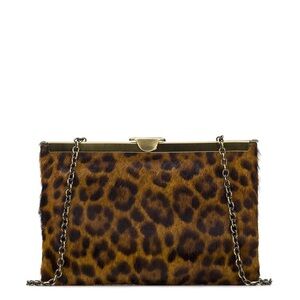 Patricia Nash Asher Leopard Clutch w/Chain Strap – Brown Leopard • Leather • NWT